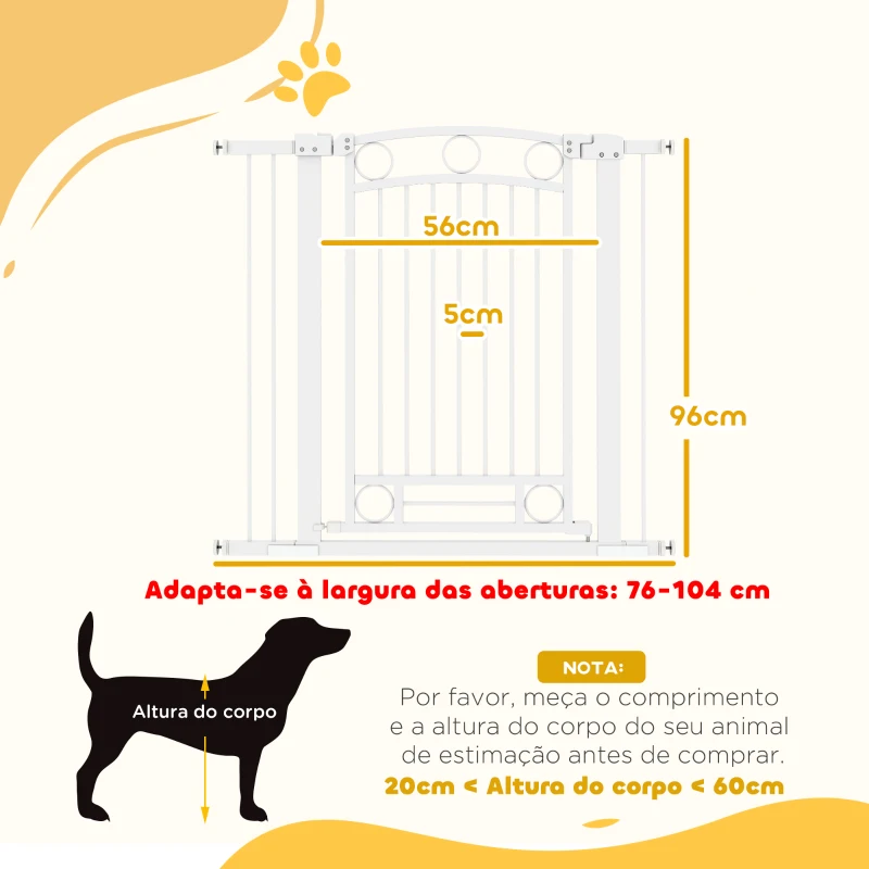 PawHut Barreira de Segurança para Cães com Largura Ajustável 76-104 cm Barreira com 2 Extensões para Escadas e Portas Branco