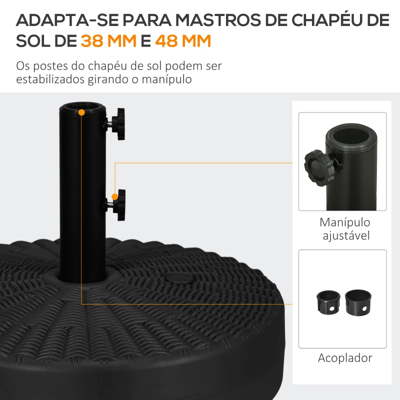 Outsunny Base para Chapéu de Sol Redondo Suporte para Chapéu de Sol Recarregável para Mastro de Chapéu de Sol Ø51x36 cm Negro