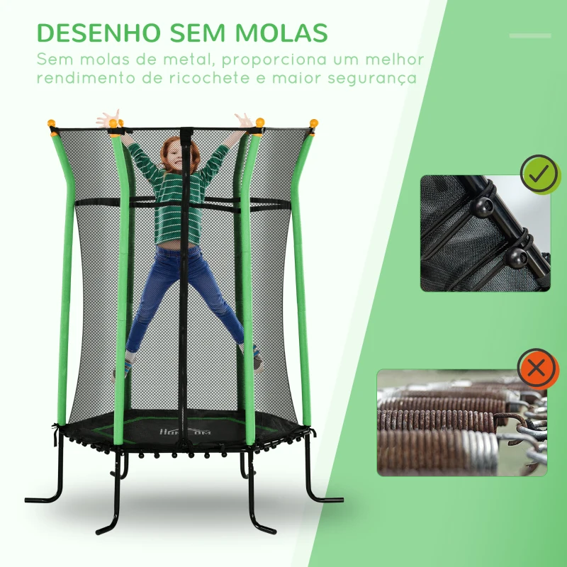 HOMCOM Trampolim para Crianças com Rede de Segurança e Estrutura de Aço para Interiores e Exteriores Carga 50kg Ø163,5x190 cm Verde