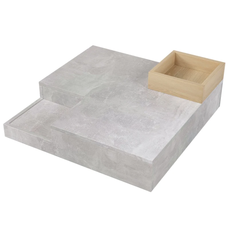 Modern Marble Design Coffee Table with Storage Box, Sturdy Structure, Sofa Table for Living Room, Sitting Room, 72L x 72W x 30H cm, Grey