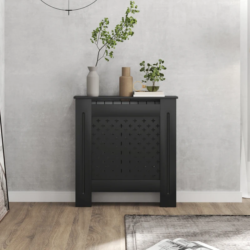 HOMCOM Carcasă pentru Calorifer, Carcasă Modernă pentru Calorifer cu Raft din MDF, 78x19x82 cm, Negru(m-8)
