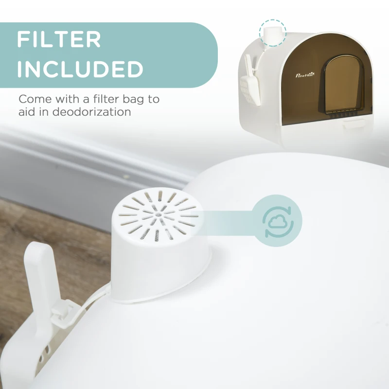 Kuweta dla kota PawHut z filtrem, 1 zamiennym filtrem, 1 matą podłogową, 43 cm x 44 cm x 47 cm, Czarno-biały