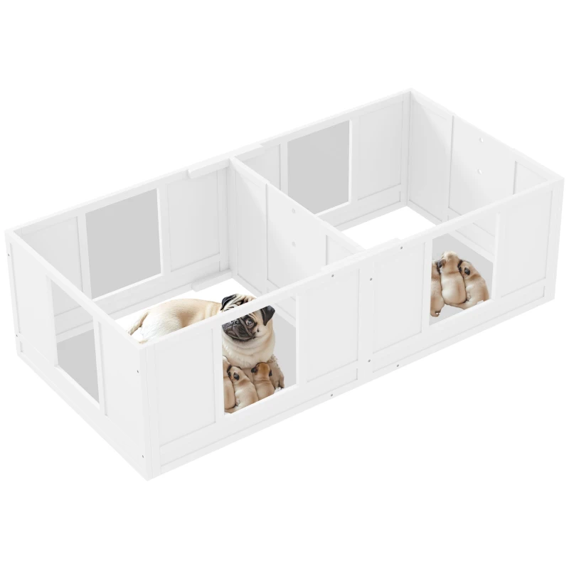 PawHut Puppybox voor Honden met Waterdichte en Wasbare Mat, Heldere Panelen, 2-Room Design, voor Kleine Honden