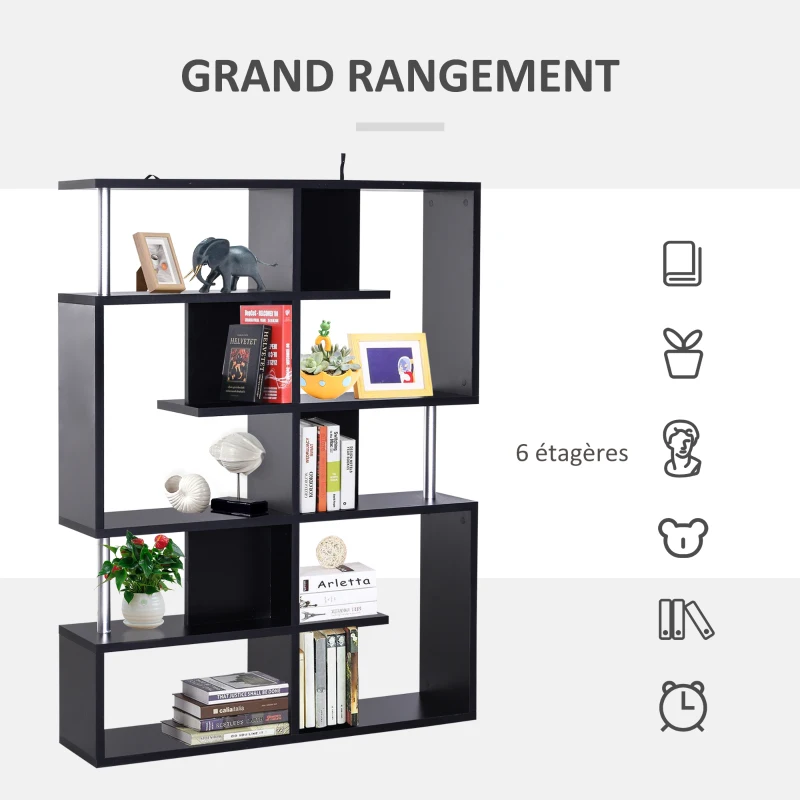 HOMCOM Bibliothèque étagère de rangement Design Zig zag dim. 120L x 29l x 160H cm en bois et  métal - Noir