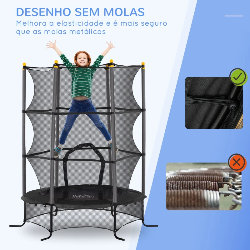 HOMCOM Trampolim para Crianças com Rede de Segurança e Estrutura de Aço para Interiores e Exteriores Carga 50 kg Ø163x190 cm Preto