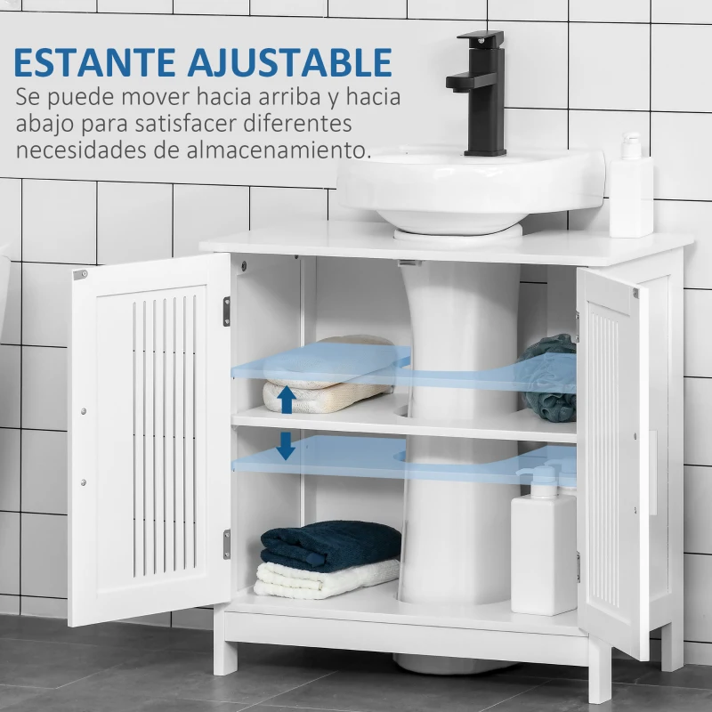 Kleankin Móvel para Lavatório Armário Casa de Banho de Chão de Madeira com 2 Portas Ventiladas e Prateleira Interior Ajustável Moderno 60x30x60 cm Branco