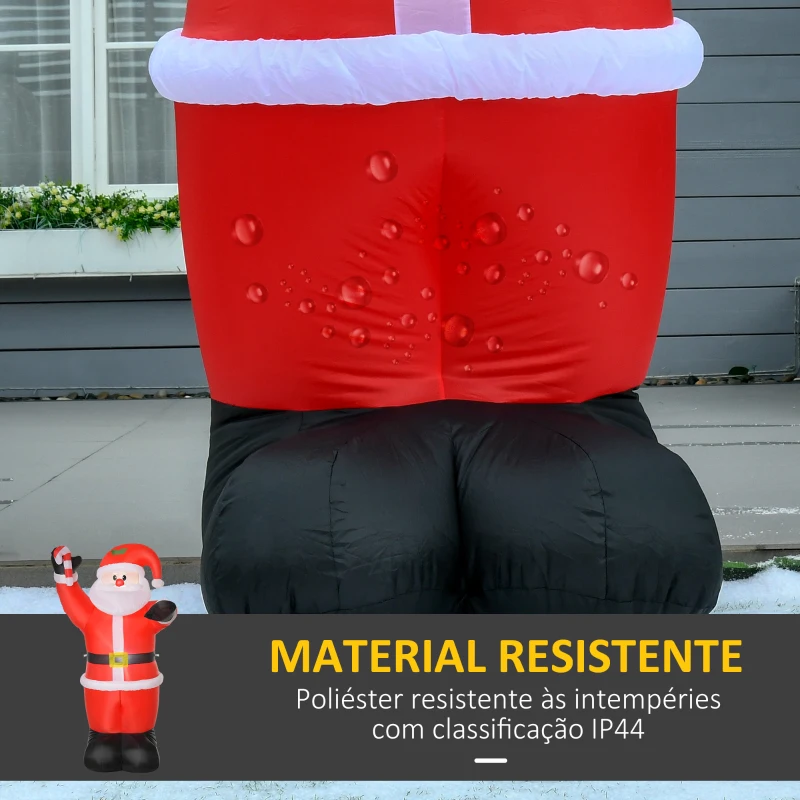 HOMCOM Pai Natal Insuflável 240 cm com Bengala Luzes LED e Insuflador Elétrico Decoração de Natal para Exterior e Interior Multicor