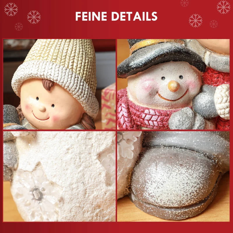 HOMCOM Elf met Sneeuwpop, Tuinkabouter, 4 LEDs, Batterijvoeding, 25 x 18 x 45,5 cm