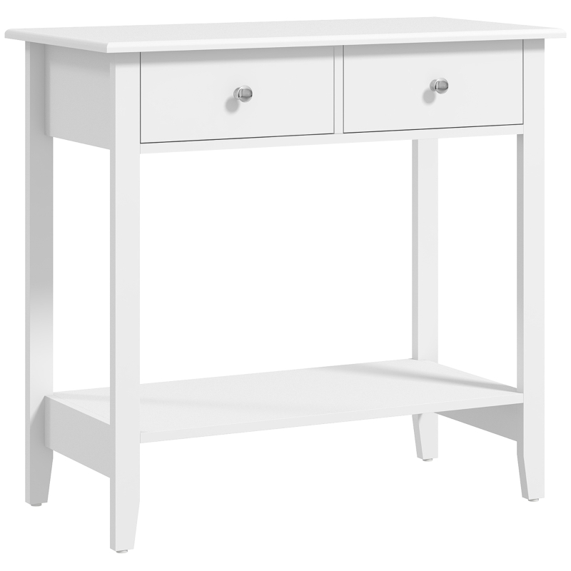 HOMCOM Konsolowy Stół, Białe Sideboard, 2 Szuflady, Dolna Półka, 80x40x75 cm