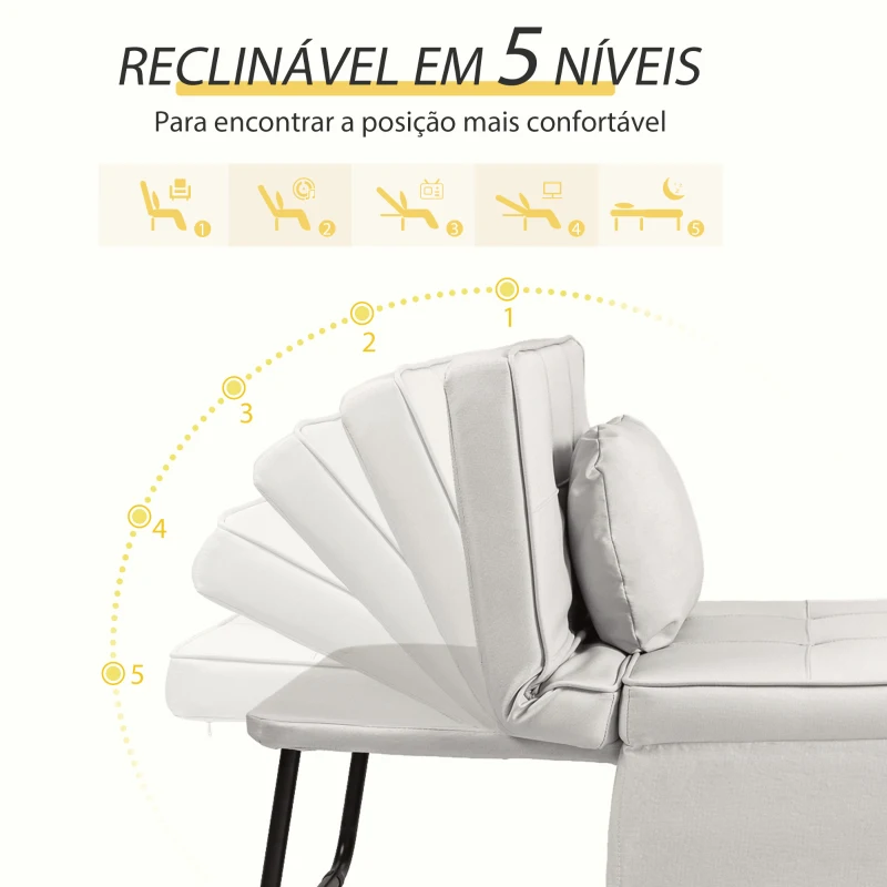 HOMCOM Sofá Cama Individual 3 em 1 Estofado em Linho Reclinável em 5 Posições com Apoio para os Pés e Apoio para a Cabeça 95x189x43 cm Branco Gelo
