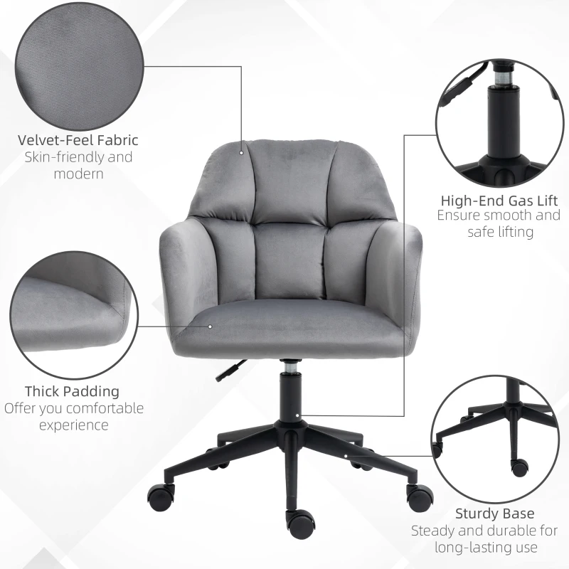 Vinsetto Krzesło Biurowe, 5 Kółek, Regulowane Wysokości, Nowoczesny Design, 58 cm x 58,5 cm x 86 cm, Szary