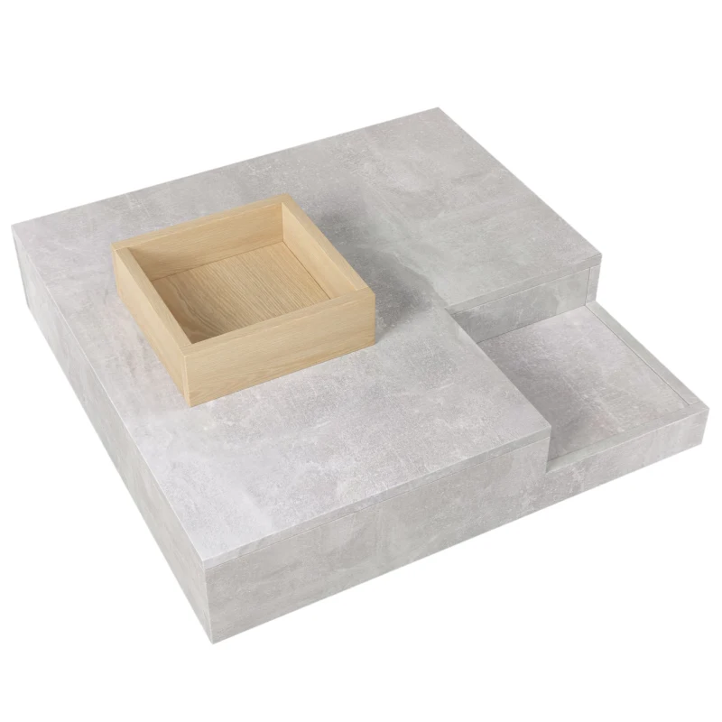 Modern Marble Design Coffee Table with Storage Box, Sturdy Structure, Sofa Table for Living Room, Sitting Room, 72L x 72W x 30H cm, Grey
