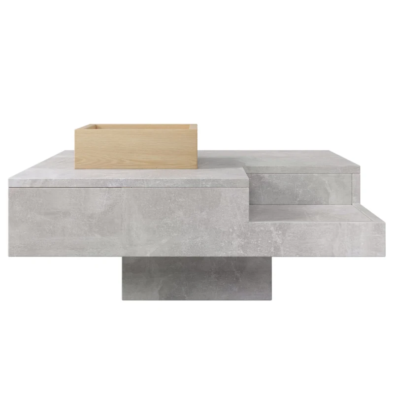 Modern Marble Design Coffee Table with Storage Box, Sturdy Structure, Sofa Table for Living Room, Sitting Room, 72L x 72W x 30H cm, Grey