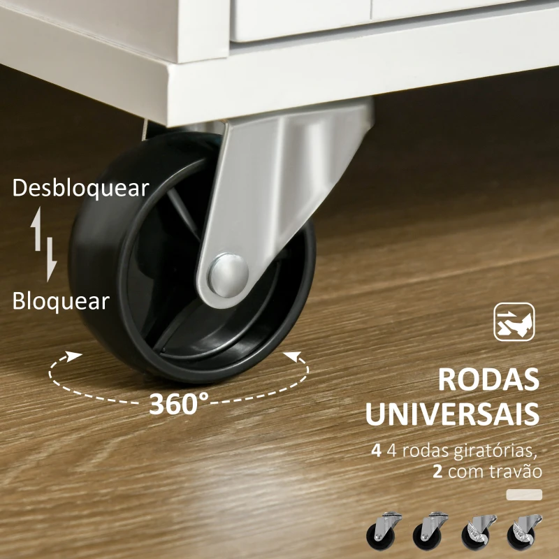 HOMCOM Carrinho de Cozinha com Rodas Móvel Auxiliar de Cozinha com 2 Gavetas 2 Portas Prateleira Ajustável 104x46x91 cm Branco