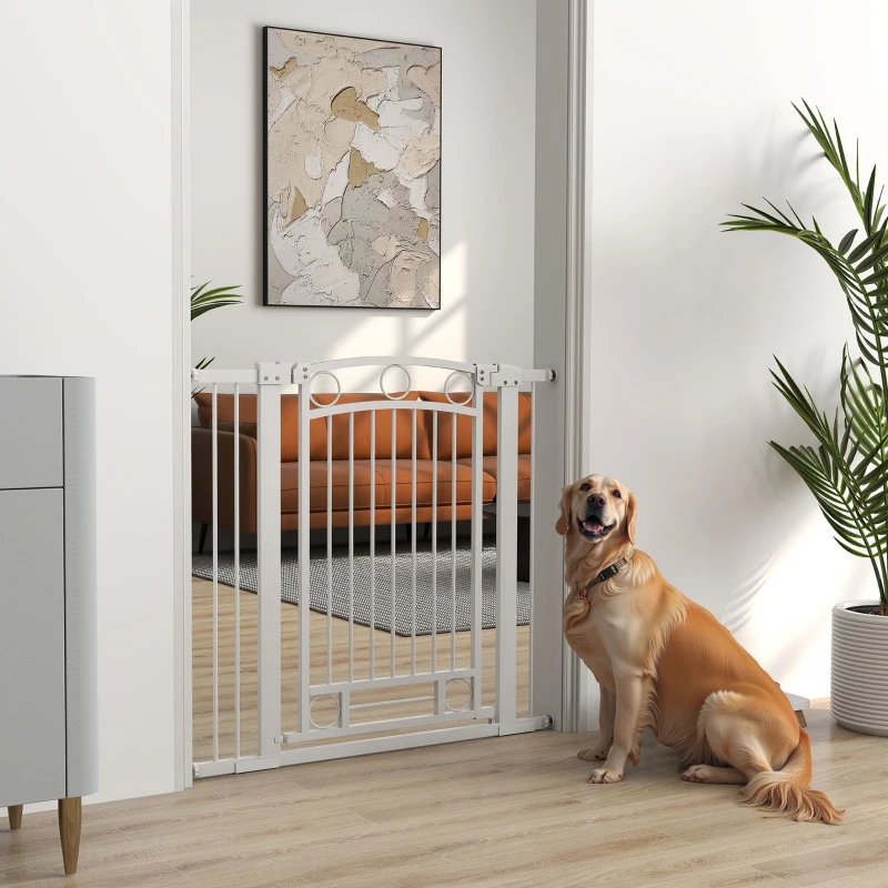 PawHut Barreira de Segurança para Cães com Largura Ajustável 76-104 cm Barreira com 2 Extensões para Escadas e Portas Branco