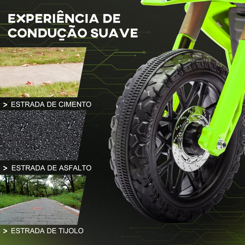 AIYAPLAY Mota Elétrica para Crianças  Moto a Bateria para Crianças 6V com Rodas de Treino e Buzina 105x57x62 cm Verde