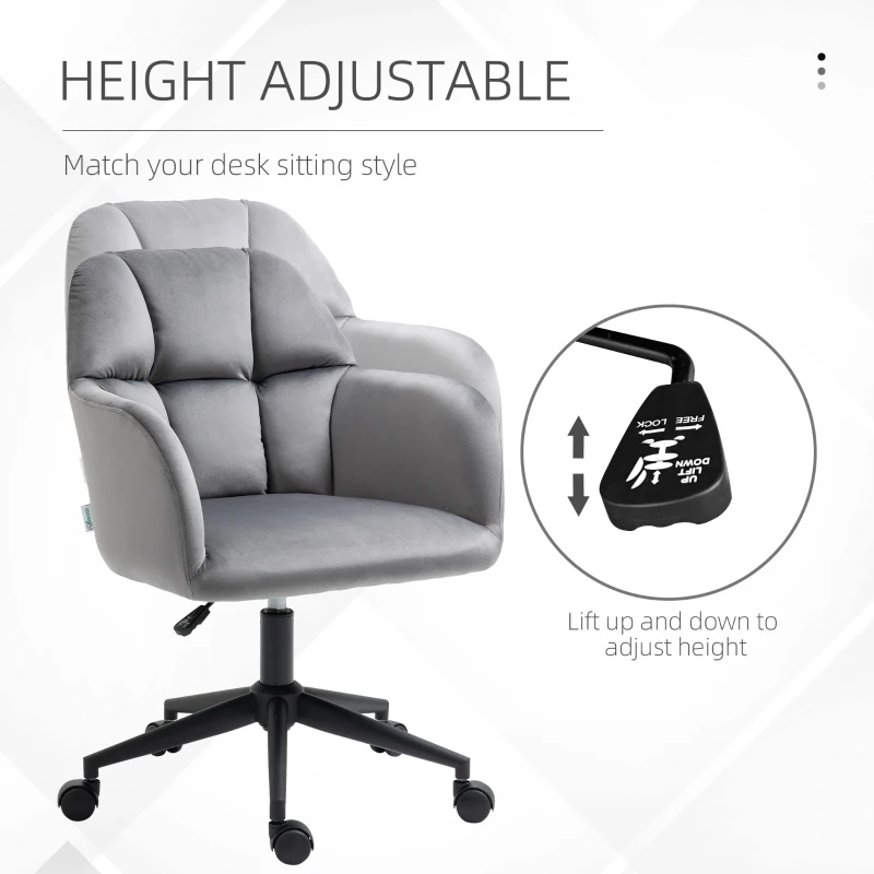 Vinsetto Krzesło Biurowe, 5 Kółek, Regulowane Wysokości, Nowoczesny Design, 58 cm x 58,5 cm x 86 cm, Szary