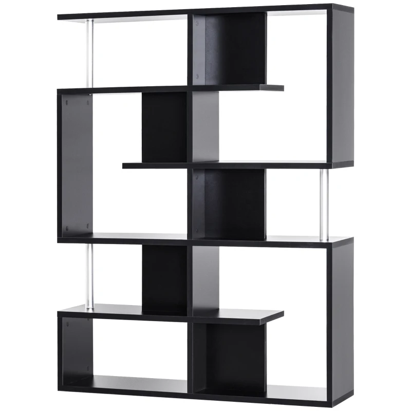 HOMCOM Bibliothèque étagère de rangement Design Zig zag dim. 120L x 29l x 160H cm en bois et  métal - Noir