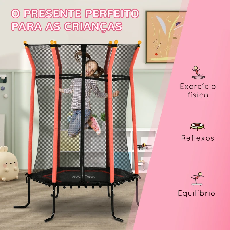 HOMCOM Trampolim para Crianças com Rede de Segurança e Estrutura de Aço para Interiores e Exteriores Carga 50kg Ø163,5x190 cm Vermelho