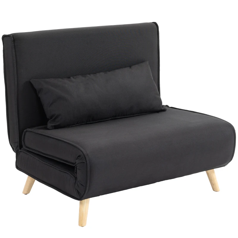 HOMCOM Fotoliu Pat Individual 3 în 1 cu Spătar Reglabil pe 6 Nivele și Pernă, Canapea Pat Pliant, 94x78x80 cm, Negru(m-10)