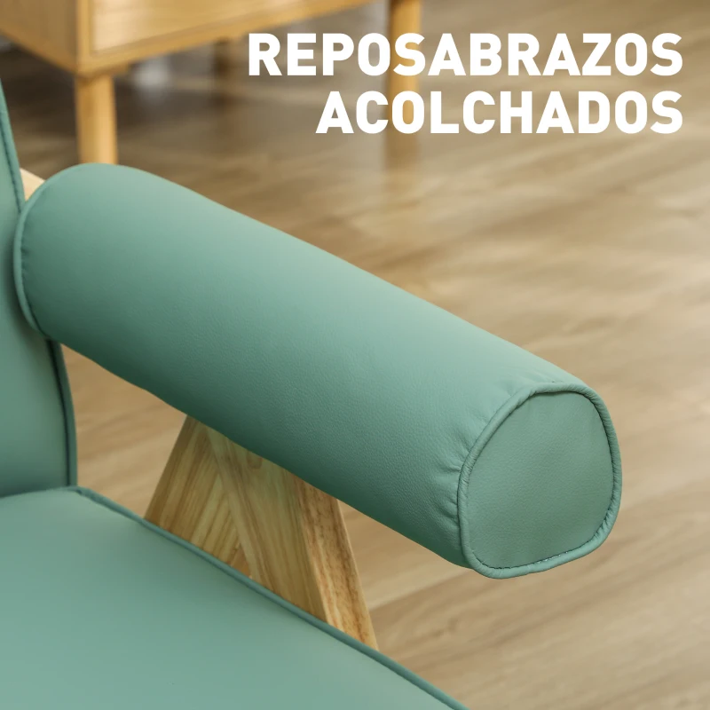HOMCOM Sillón de Salón Tapizado en PU con Reposabrazos y Marco de Madera de Caucho para Dormitorio Carga 120 kg Verde