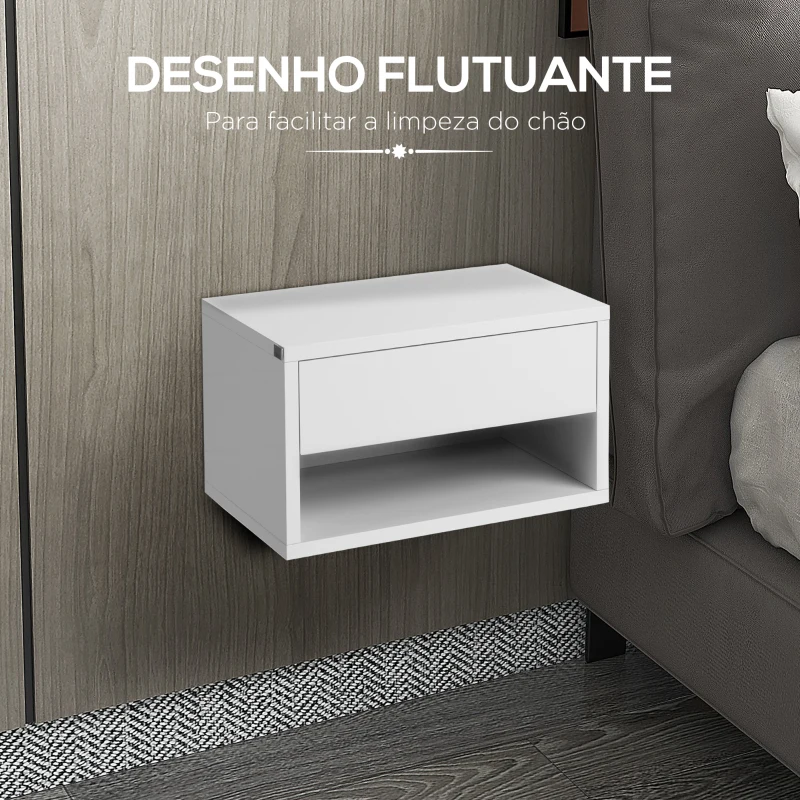 HOMCOM Conjunto de 2 Mesas de Cabeceira Flutuantes Mesas de Cabeceira com Gaveta para Dormitório 37x32x21 cm Branco