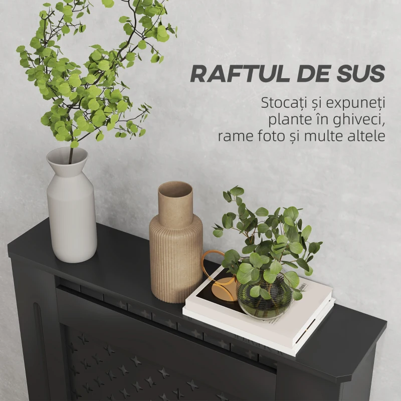 HOMCOM Carcasă pentru Calorifer, Carcasă Modernă pentru Calorifer cu Raft din MDF, 78x19x82 cm, Negru(m-5)