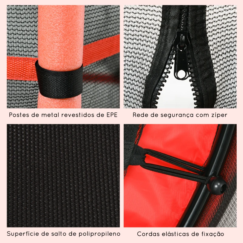 HOMCOM Trampolim para Crianças com Rede de Segurança e Estrutura de Aço para Interiores e Exteriores Carga 50 kg Ø163x190 cm Vermelho