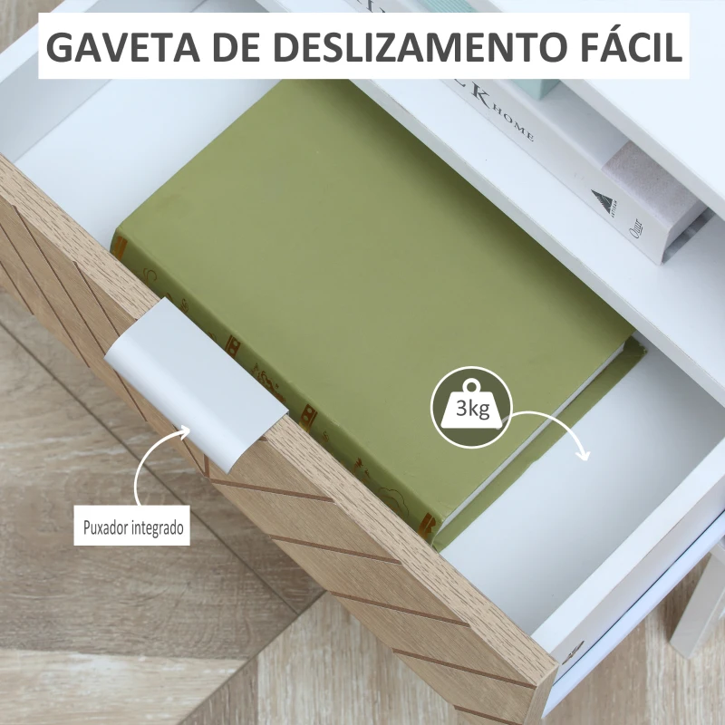 HOMCOM Mesa de Cabeceira Moderna Mesa de Cabeceira com Gaveta e Compartimento 45x39x48 cm Branco e Carvalho