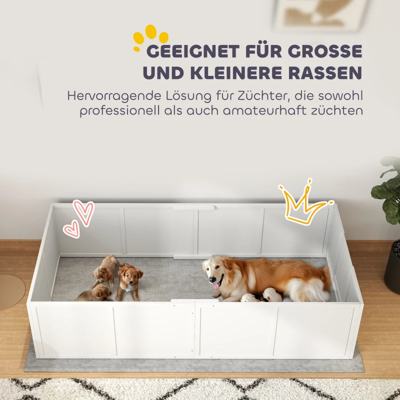 PawHut Honden-Werpkist voor Kleine en Grote Honden, met Verstelbare Ingangen, 196 x 96 x 48 cm, Wit(m-7)