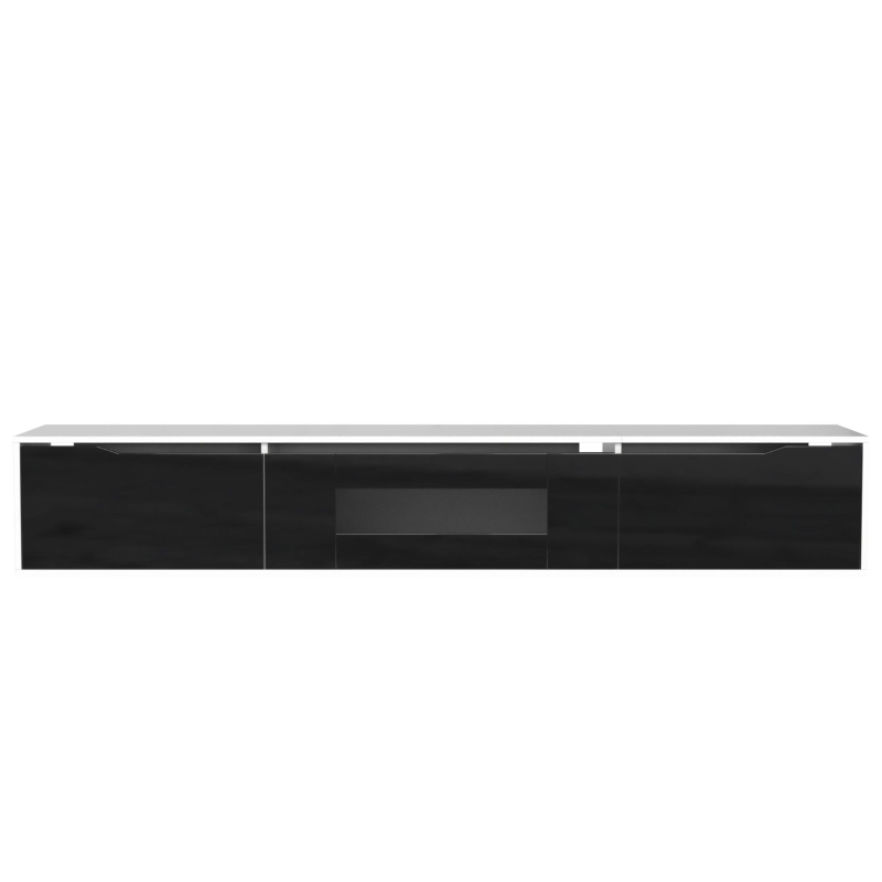 High-Gloss TV Cabinet with LED Lights, Modern Design, Versatile Mounting Options, 180L x 35W x 30H cm, Black
