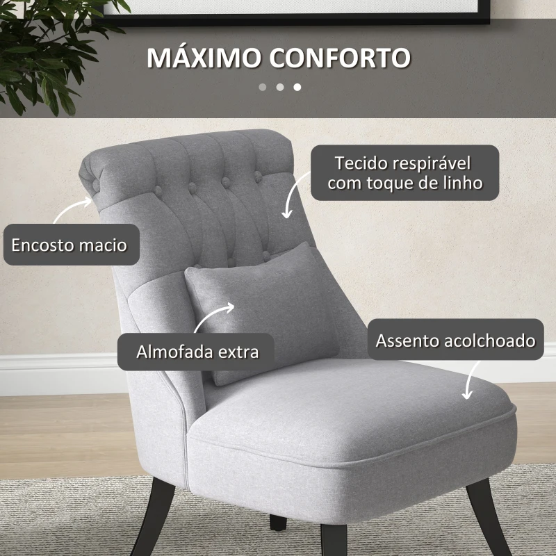 HOMCOM Poltrona de Sala de Estar Moderna Estofado em Linho com Almofada e Estrutura de Madeira 52,5x69x77 cm Cinza