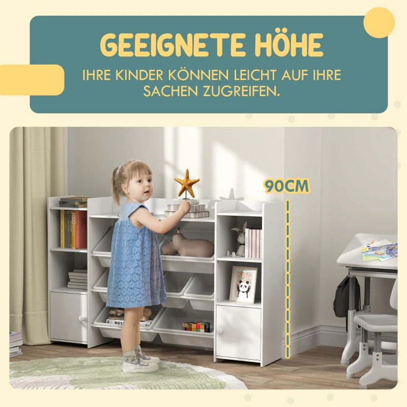 AIYAPLAY Kinder-Opbergrek voor Speelgoed en Boeken, voor Overzichtelijk Opruimen, 8 Verwijderbare Boxen, Wit