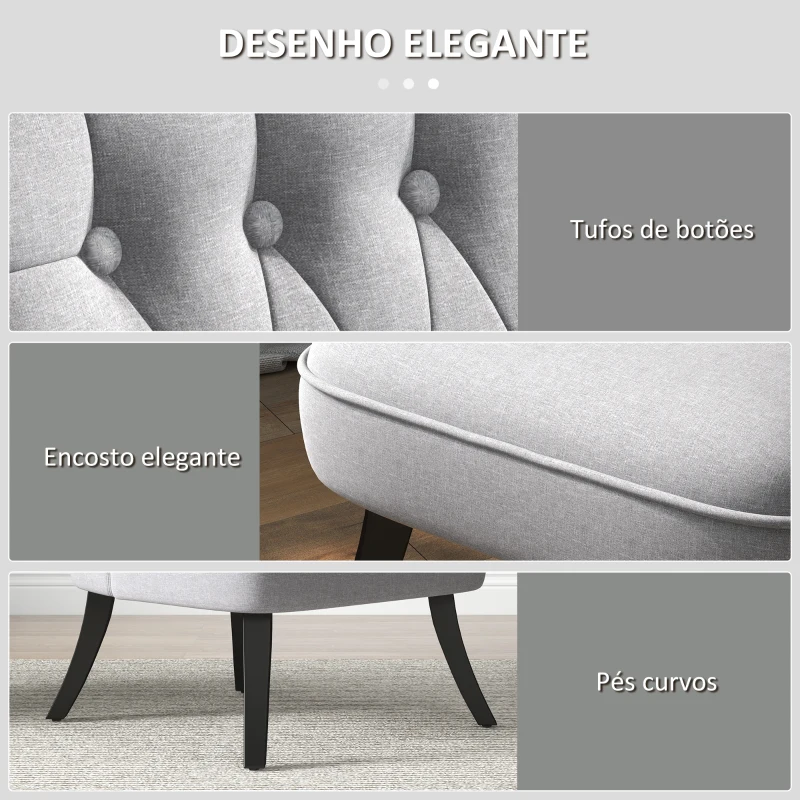 HOMCOM Poltrona de Sala de Estar Moderna Estofado em Linho com Almofada e Estrutura de Madeira 52,5x69x77 cm Cinza