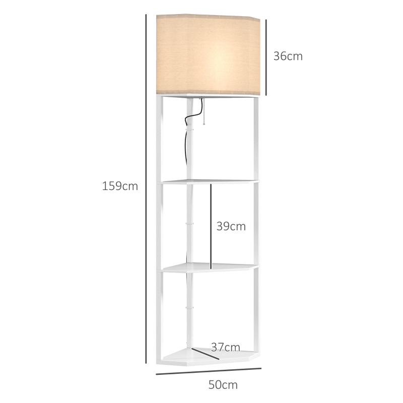 HOMCOM Three-Shelf Corner Floor Lamp - White