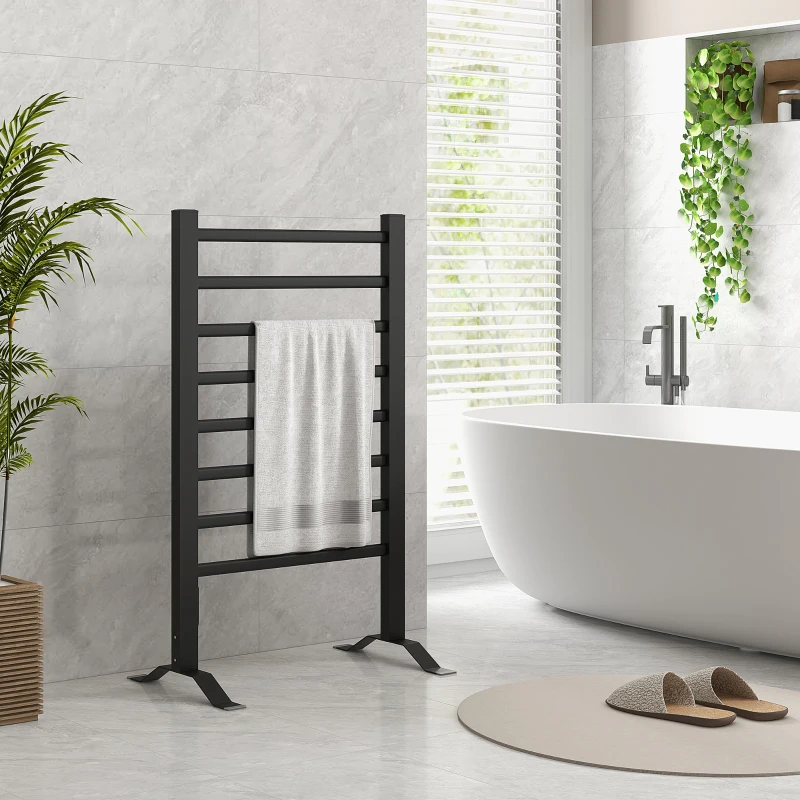 HOMCOM Uscător Electric de Prosoape, Cuier Încălzit cu 8 Bare și Temporizator de 2 sau 4 Ore, 53x35x90 cm, Negru