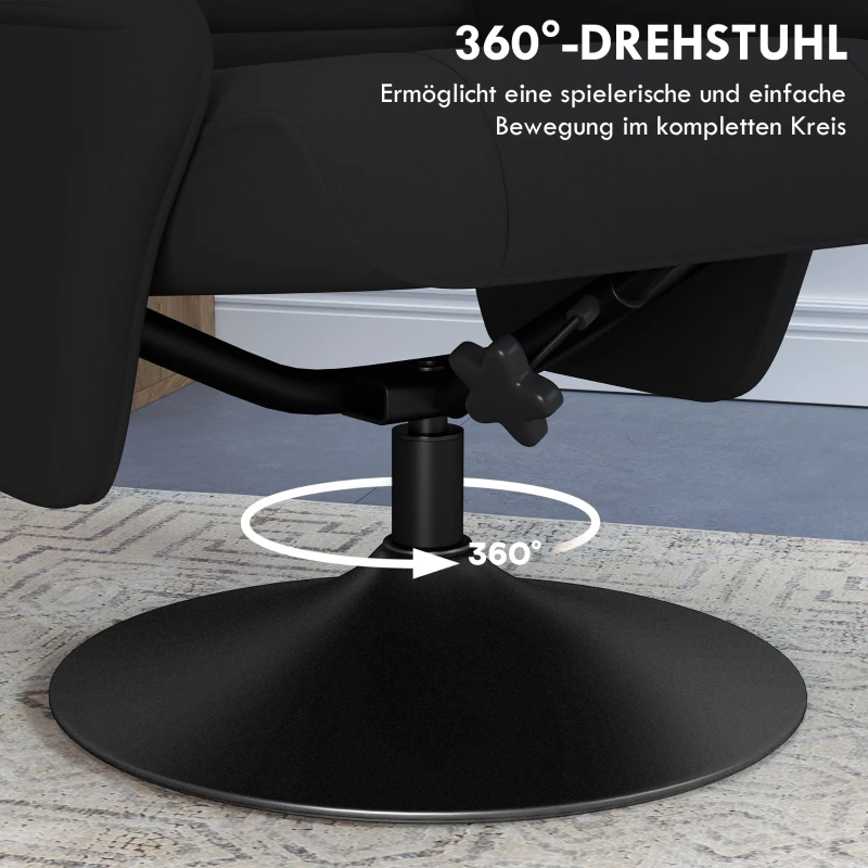 HOMCOM Fotel z podnóżkiem, obrotowy, ergonomiczny, w wyglądzie mikrofałdy, do 150 kg, Czarny