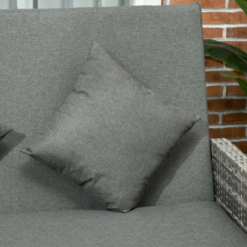 Outsunny Rattan Garden Daybed, Assembled Double Sun Lounger with 5-Level Adjustable Back, Storage Ottoman, Cushions, Pillows and Retractable Trays, Outdoor Loveseat Sofa Bed for Patio, Mixed Grey