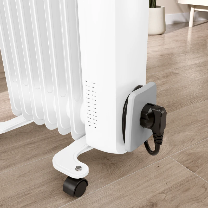 HOMCOM Aquecedor a Óleo Silencioso 1500W Aquecedor Elétrico Baixo Consumo com Rodas Temperatura Ajustável para 20 m² 29x40x62 cm Branco