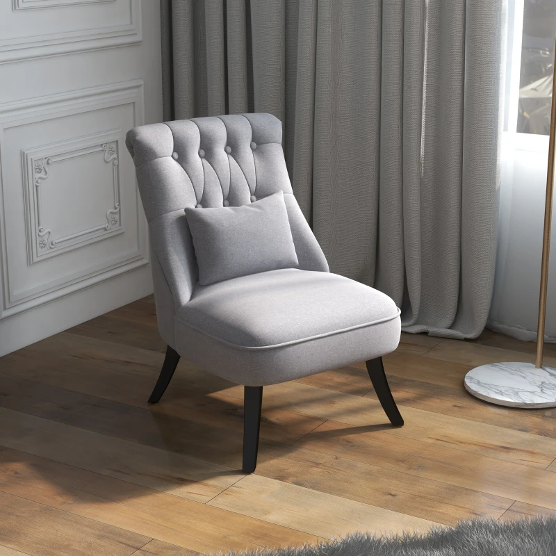 HOMCOM Poltrona de Sala de Estar Moderna Estofado em Linho com Almofada e Estrutura de Madeira 52,5x69x77 cm Cinza