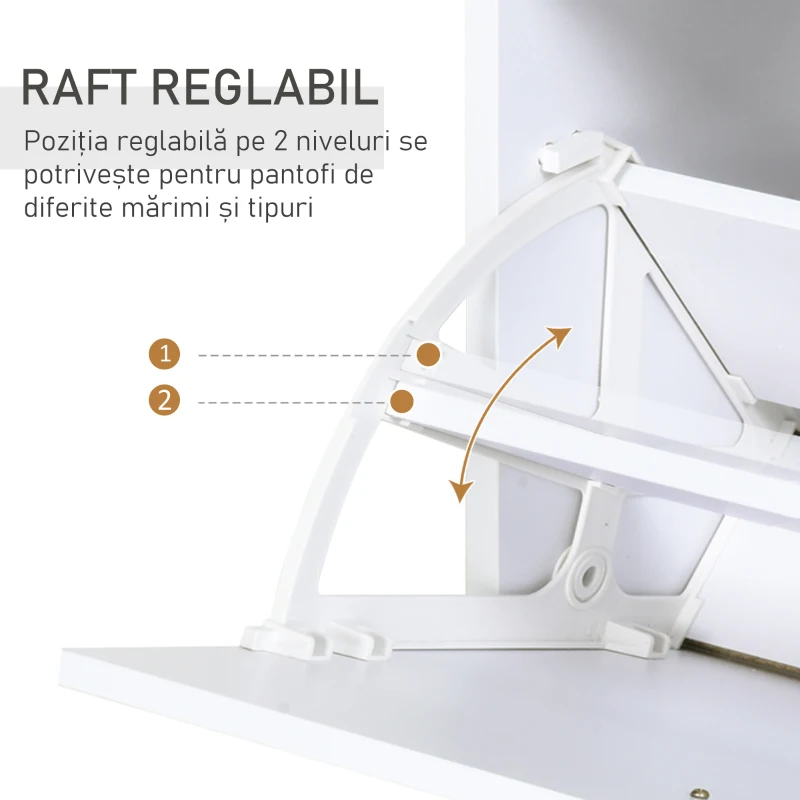 HOMCOM Dulap pentru Pantofi cu 2 Uși pe 2 Niveluri, Sertar și Raft din Sticlă, Dulap pentru Pantofi, 60x24x105,5 cm, Alb