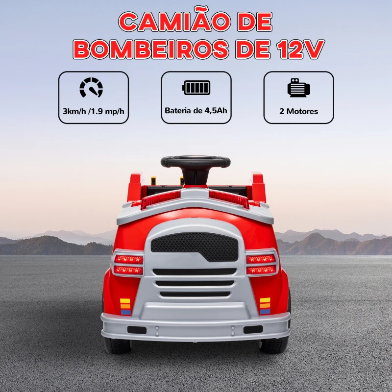 AIYAPLAY Carro Elétrico para Crianças acima de 3 Anos Caminhão de Bombeiros Elétrico para Crianças com Bateria de 12V Sirene Faróis Buzina e Música 86x49x52 cm  Vermelho