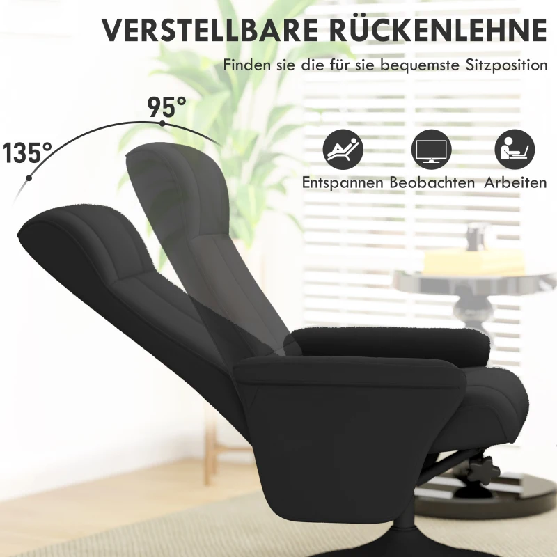 HOMCOM Fotel z podnóżkiem, obrotowy, ergonomiczny, w wyglądzie mikrofałdy, do 150 kg, Czarny