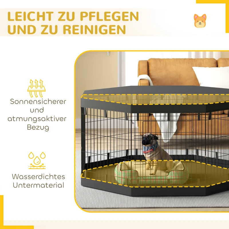 PawHut Puppyren, 76 cm Hoog/ong. 2,5 m², 8 Panelen, Bodemzeil, Combo-Dakzeil