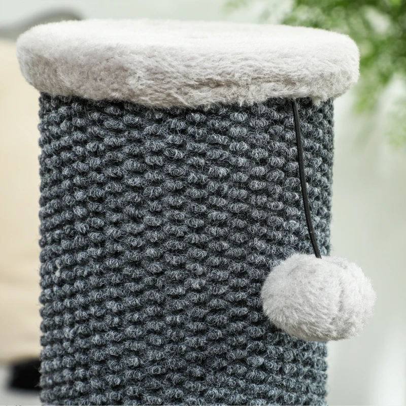 PawHut Arranhador para Gatos com Poste de Sisal Escova de Auto Higiene e Bola Suspensa 40x48x85 cm Cinza e Creme