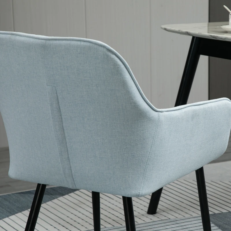 HOMCOM Mid-Century Dining Chairs Upholstered Linen Fabric Accent Chairs with Metal Legs, Set of 2, Light Blue