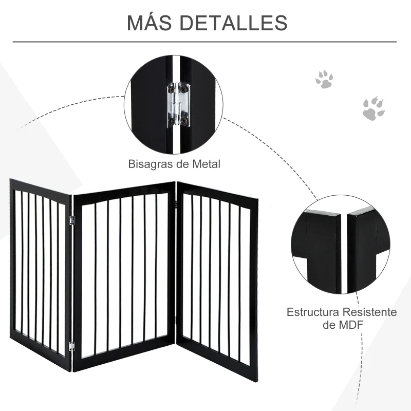 PawHut Barreira de Segurança Dobrável de 3 Painéis Portátil para Animais de Estimação 160x76 cm para Portas Escadas Corredores Marrom escuro