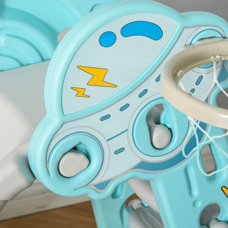 HOMCOM 2 in 1 Kids Slide with Basketball Hoop Freestanding Slider Playset for Indoor/Outdoor Use Slipping Climber Playground Equipment Set Exercise Toy 18 months -4 Years Old Flying Saucer Shaped Blue