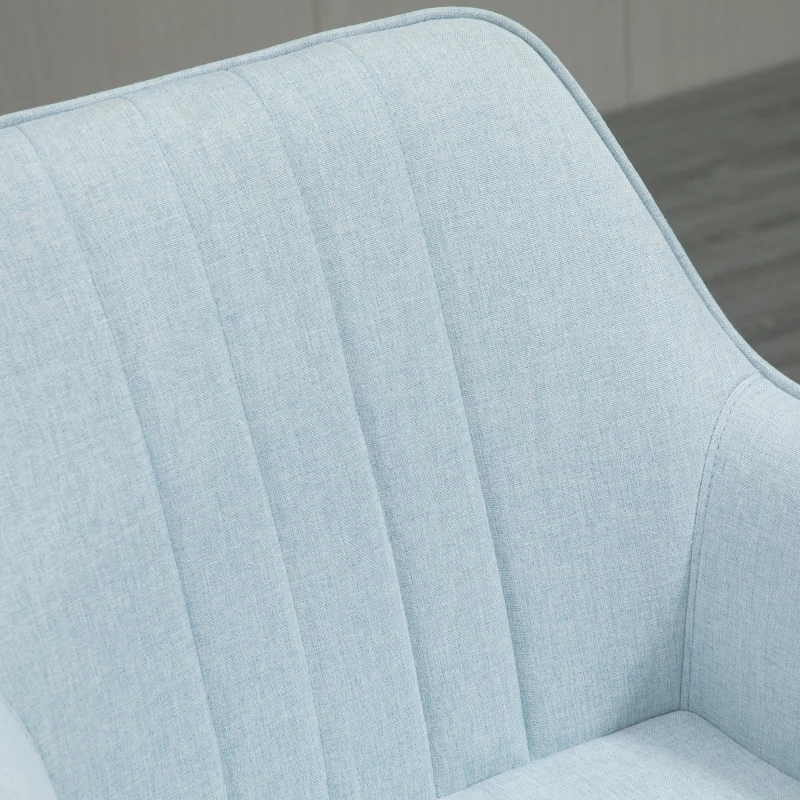 HOMCOM Mid-Century Dining Chairs Upholstered Linen Fabric Accent Chairs with Metal Legs, Set of 2, Light Blue