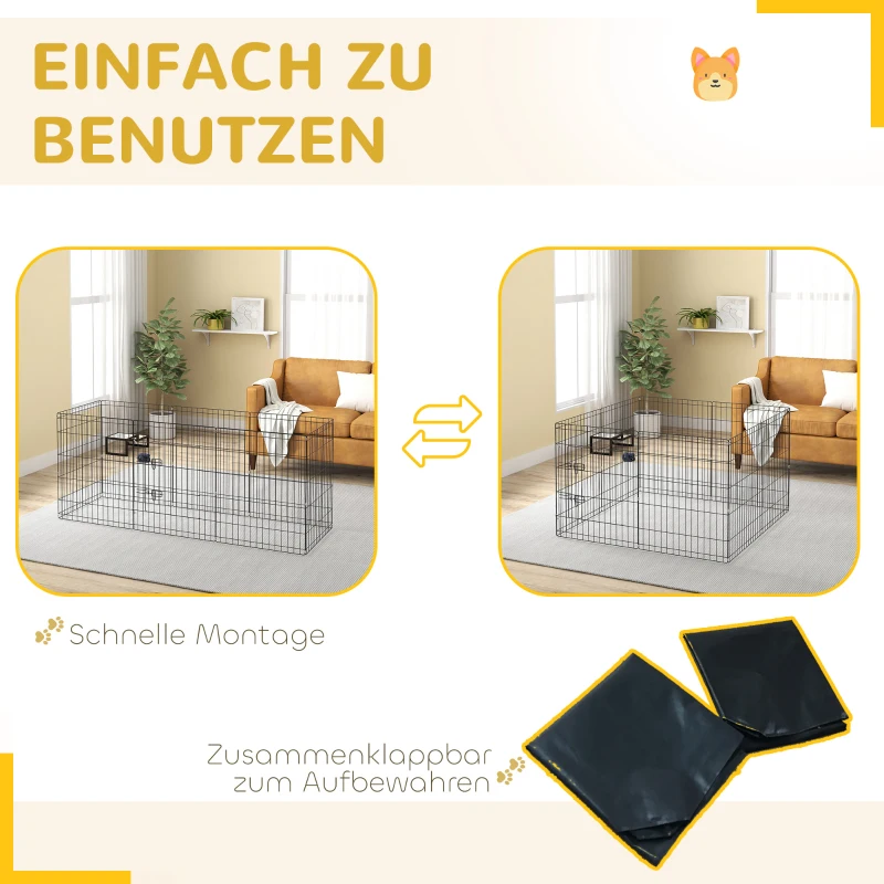 PawHut Puppyren, 76 cm Hoog/ong. 2,5 m², 8 Panelen, Bodemzeil, Combo-Dakzeil